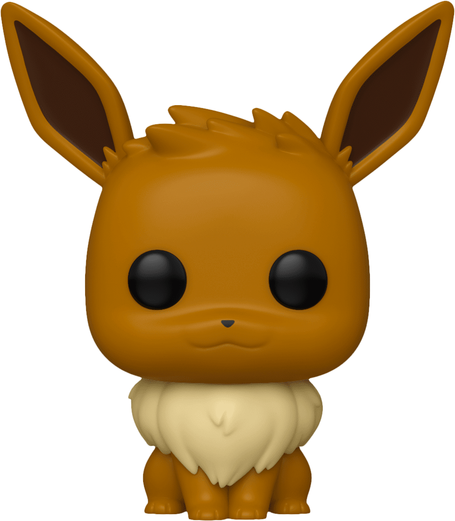 Funko Pop 伊布公仔 壁紙 — 一個亮面橙色伊布 Funko Pop 搪膠公仔，有大黑眼睛和奶油色胸部毛髮，背景為黑色。