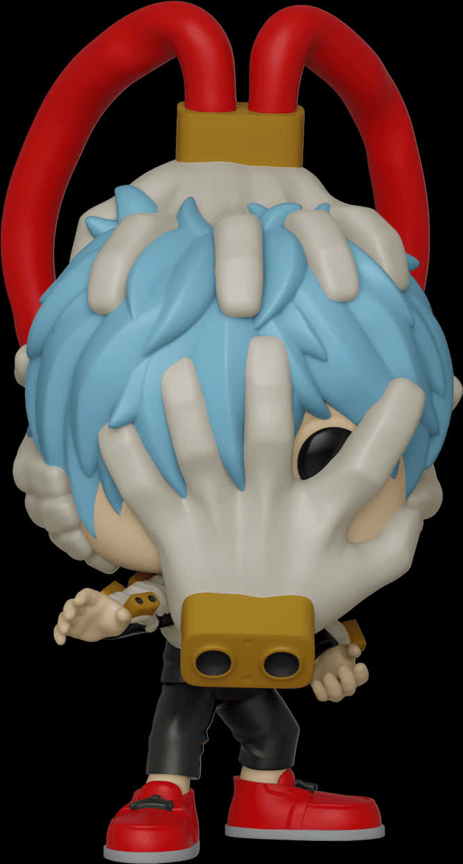 《我的英雄學院》Funko Pop角色 壁紙 — 一個藍色頭髮、紅色天線狀角、胸前掛著黃色相機的動漫角色的Funko Pop人偶。