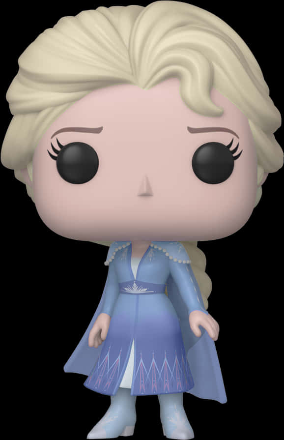艾莎 Funko Pop 公仔 壁紙 — 《魔雪奇緣》愛莎的Funko Pop公仔，身穿冰藍色長裙，金色辮子，黑色背景。
