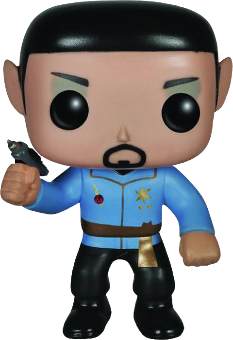 斯波克 Funko Pop 毛絨公仔 壁紙 — 一個風格化的 Funko Pop 公仔，來自《星際爭霸戰》的 Spock，以經典姿勢手持相位槍。