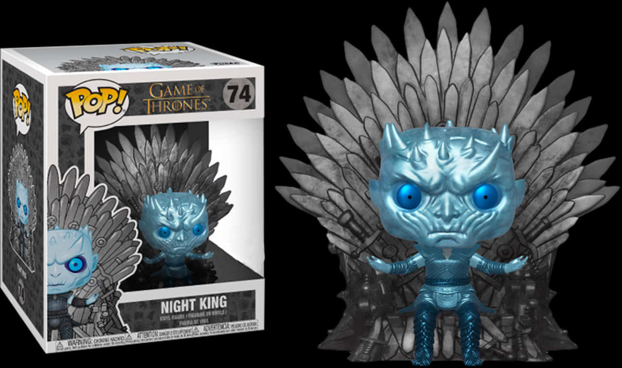 冰封王夜王 Funko Pop 收藏品 壁紙 — 一個藍色的夜王Funko Pop！人偶坐在鐵王座上，眼睛發光，質感冰冷。