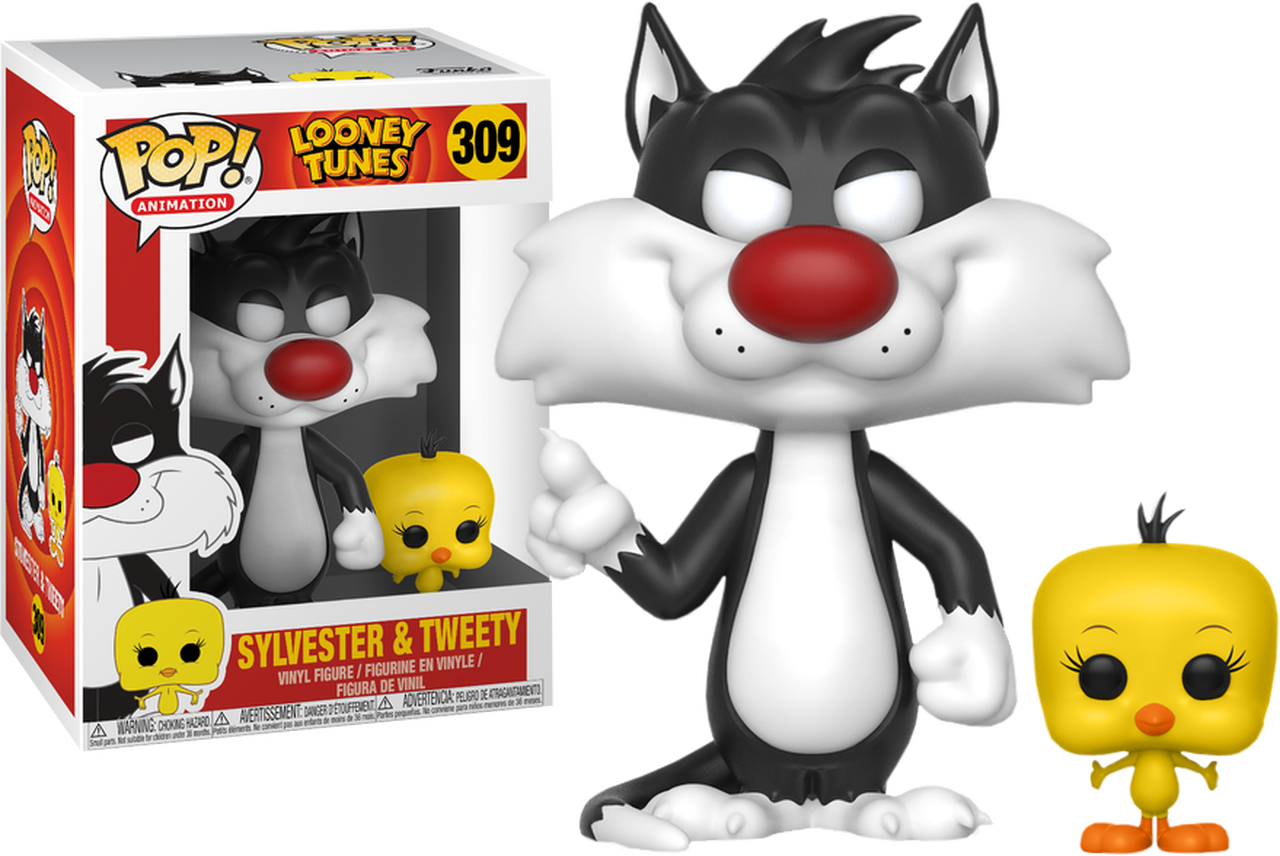 Funko Pop 西維斯特與提蒂 洛尼特unes系列 壁紙 — Looney Tunes 嘅 Sylvester 貓同 Tweety 雀 Funko Pop! 塑膠公仔連收藏盒展示。