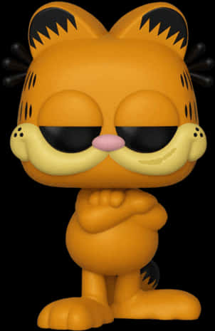 加菲貓Funko Pop人偶 壁紙 — 一隻風格化的橙色貓咪公仔，閉著眼睛，雙臂交叉，自信地站在黑色背景前。