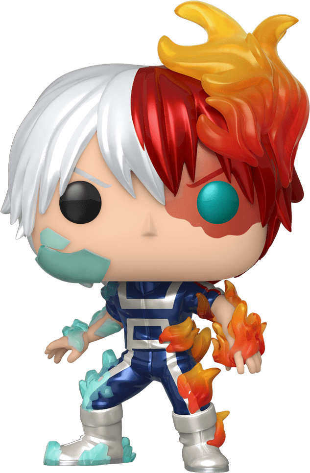 轟焦凪 Funko Pop 公仔 壁紙 — 一個半白半紅頭髮、發光眼睛、擁有火焰冰霜力量的動漫英雄 Funko Pop 人偶。