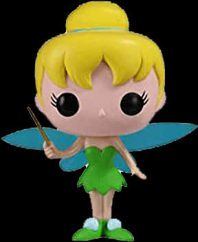 小叮噹 Funko Pop 人偶 壁紙 — 一個Funko Pop搪膠公仔，小叮噹（Tinker Bell）金髮、綠色連衣裙、藍色翅膀，手持魔杖。