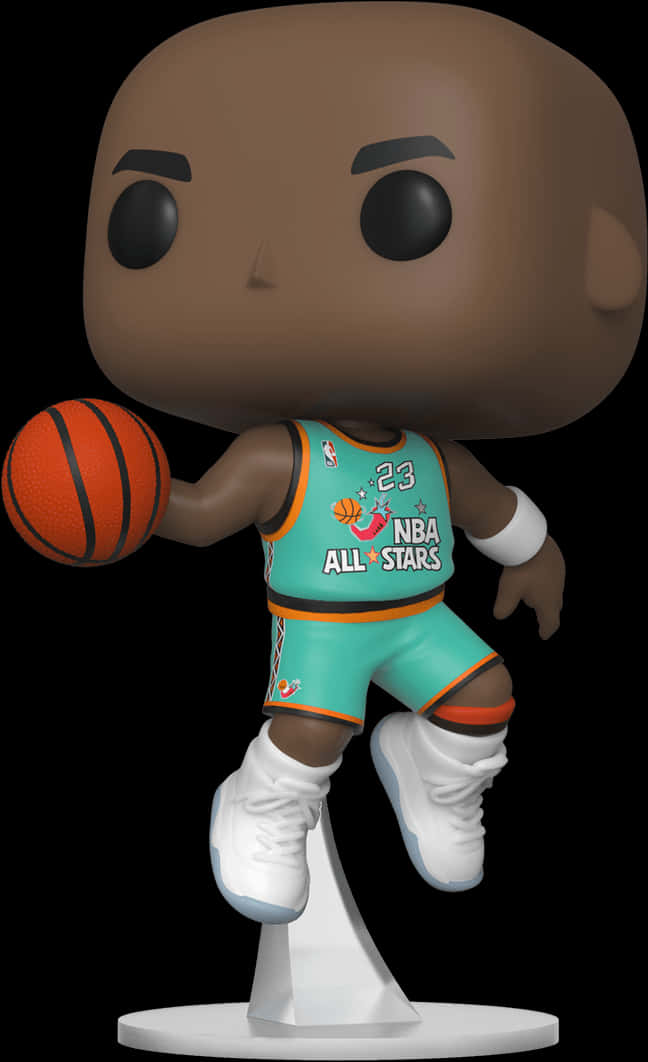 邁克爾·喬丹 Funko Pop 玩偶 壁紙 — 一個穿著NBA全明星球衣、手持籃球的米高佐敦Funko Pop公仔，背景為黑色。