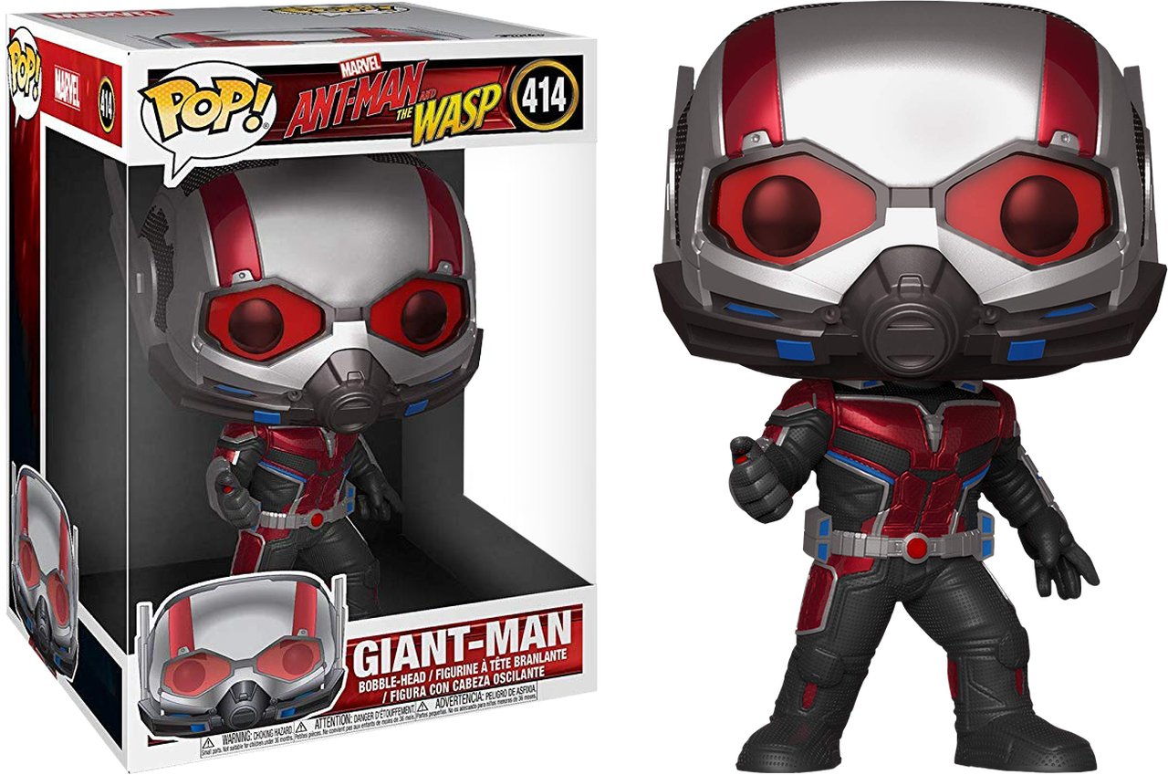 巨無霸Funko Pop人偶 壁紙 — 一個穿著紅銀黑色西裝的巨人俠 Funko Pop! 乙烯基人偶站在其收藏盒旁邊。