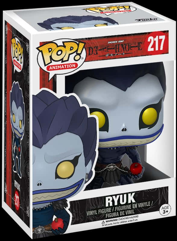 Funko Pop! 動畫版 死亡筆記本 Ryuk 217號 壁紙 — 來自《死亡筆記》的流克 Funko Pop! 軟膠公仔，在盒裝包裝中手持一個紅蘋果。