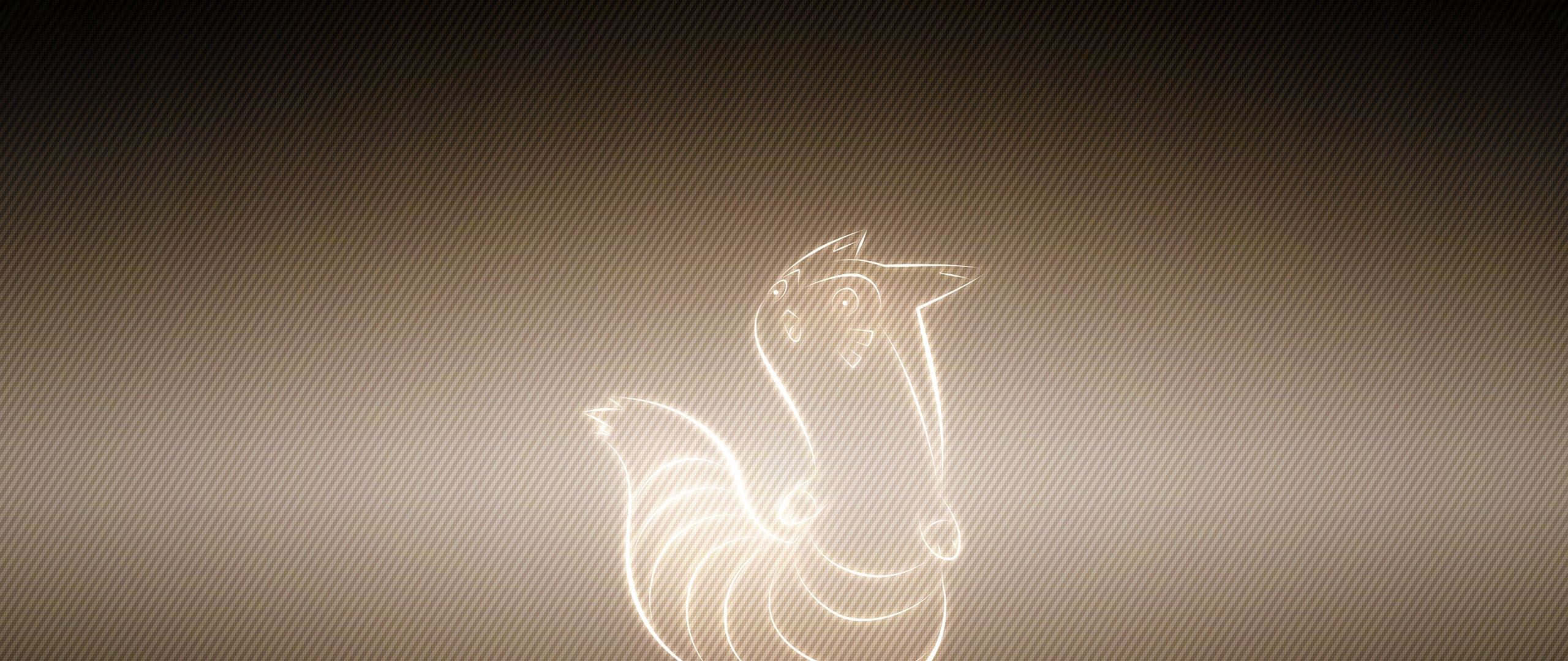 Furret 在寶可夢世界中嬉戲 壁紙 — 發光的白色線條狐狸剪影，立於帶有對角線條的漸變棕色背景上。