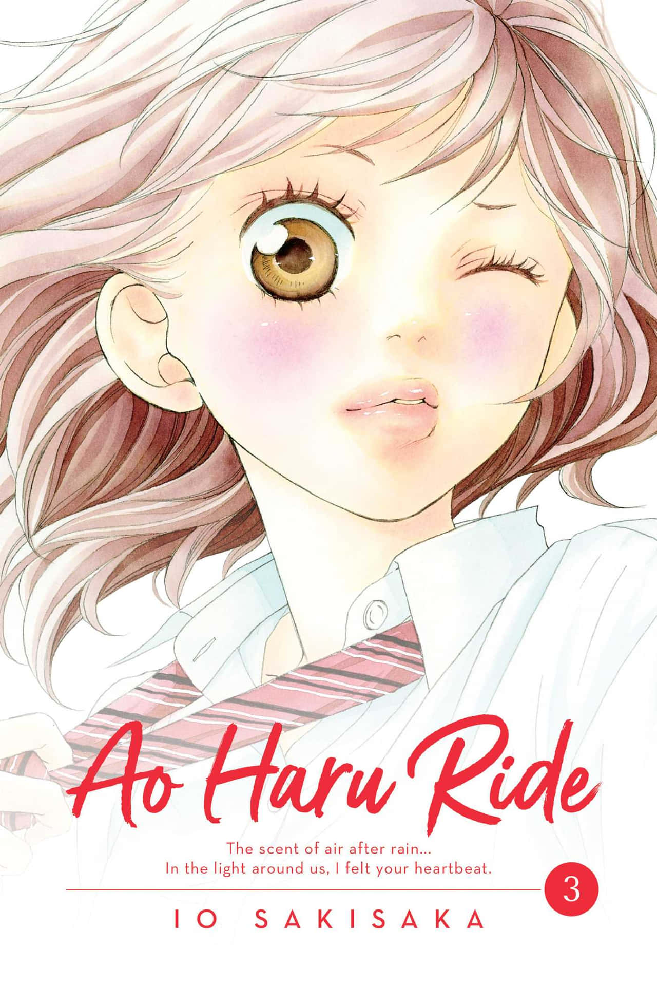 粉紅色頭髮的動漫女孩穿著校服，用一隻眼睛眨眼。