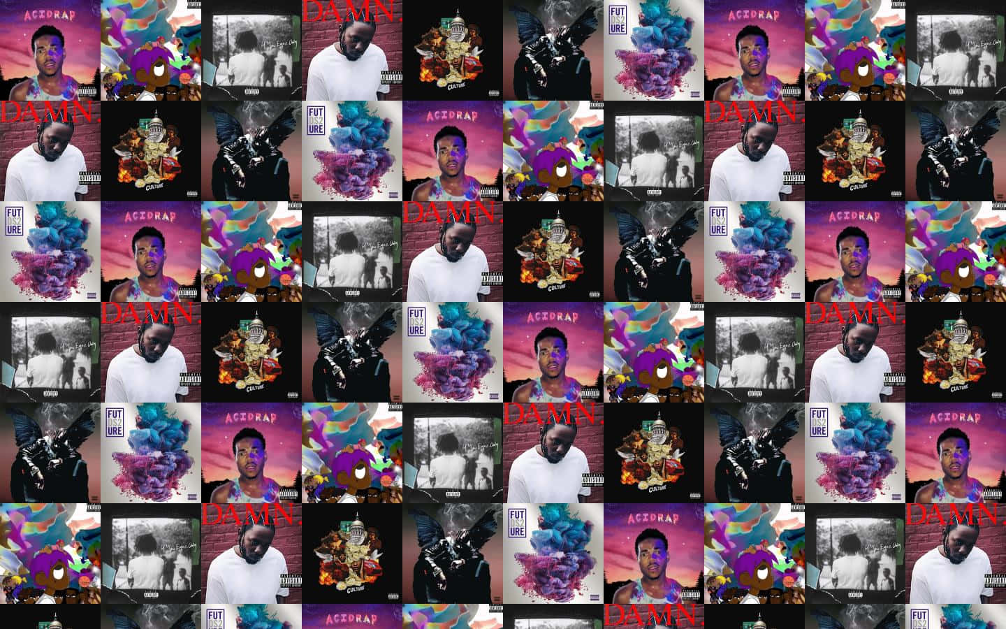 Lil Uzi Vert 桌布 壁紙 — Future 的《DSM》專輯藝術作品充滿活力的拼貼畫，包含重複的肖像、色彩繽紛的煙霧效果和粗體字體。
