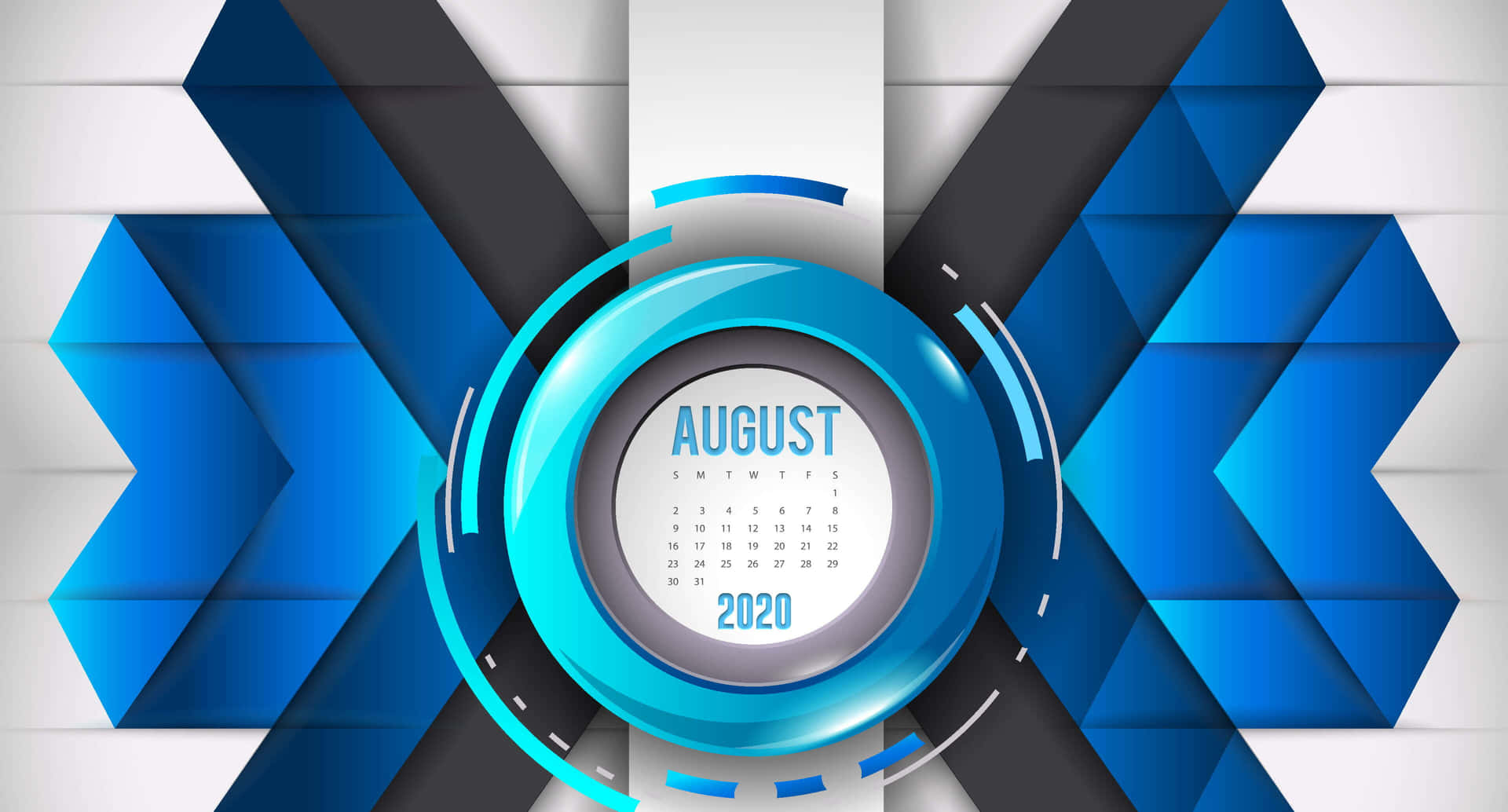 2020年8月的未來感藍黑幾何日曆。