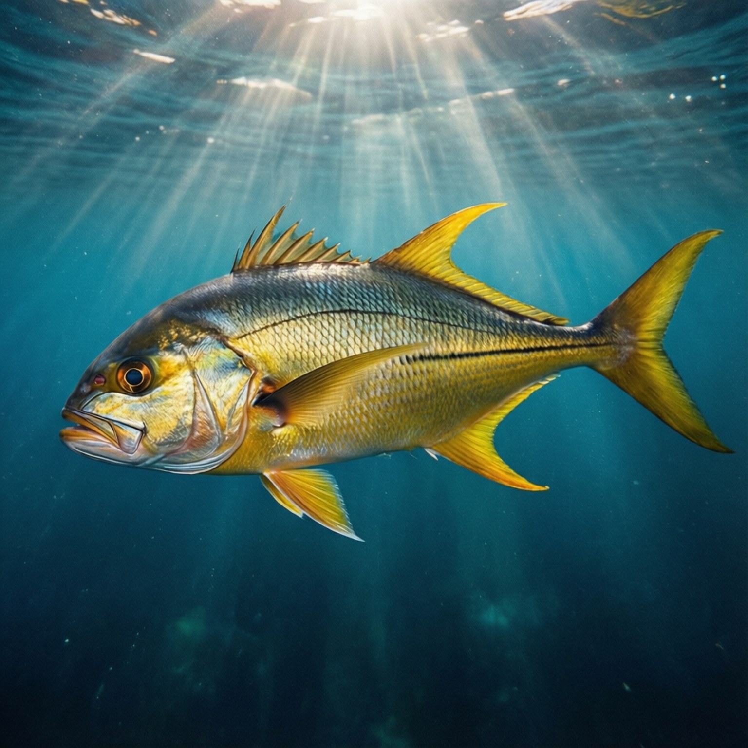 金色魚喺陽光照射嘅海水入面游水