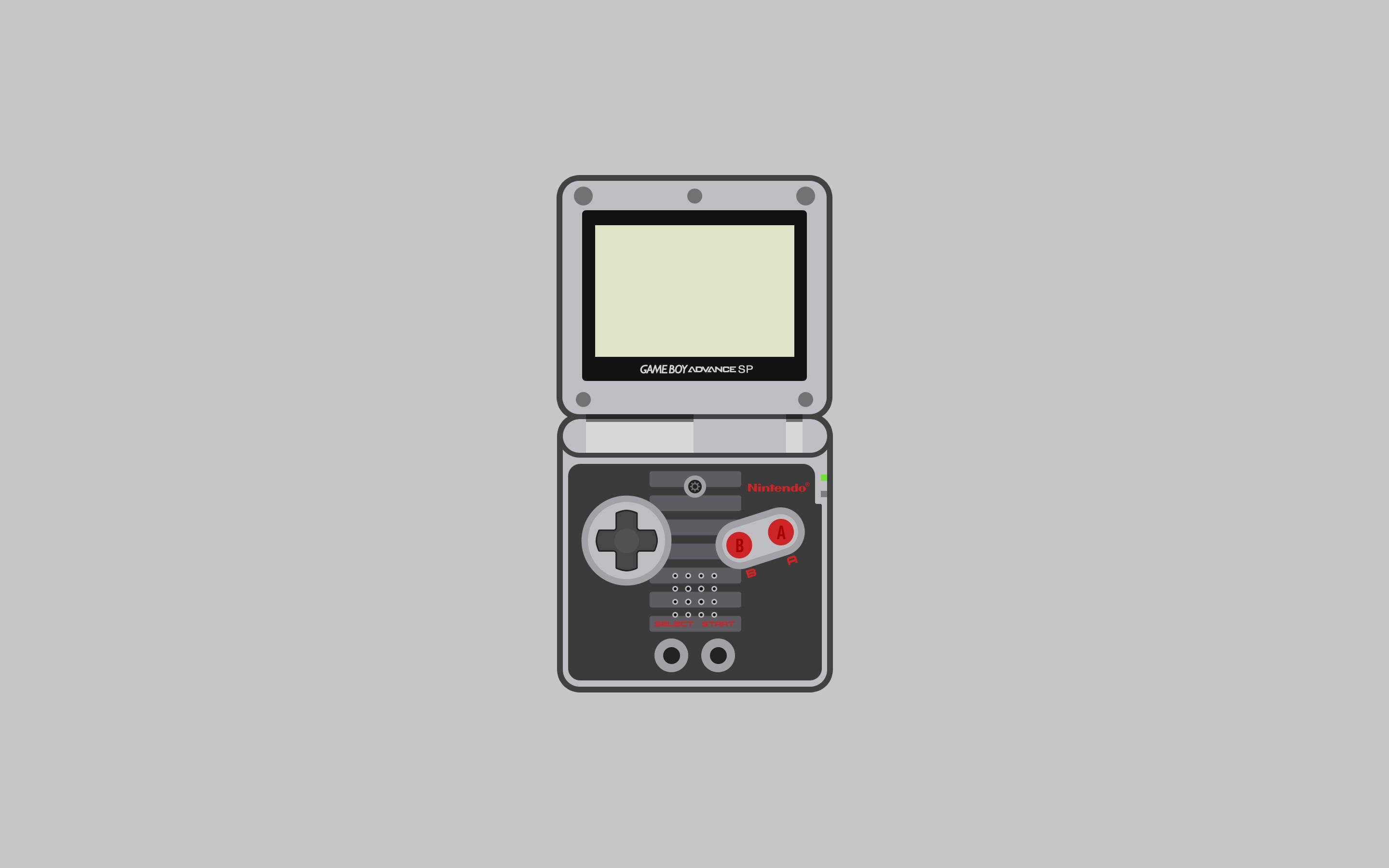 Game Boy Advance SP數位藝術 壁紙 — 灰色 Nintendo Game Boy Advance SP 的極簡平面插圖，背景為純灰色。