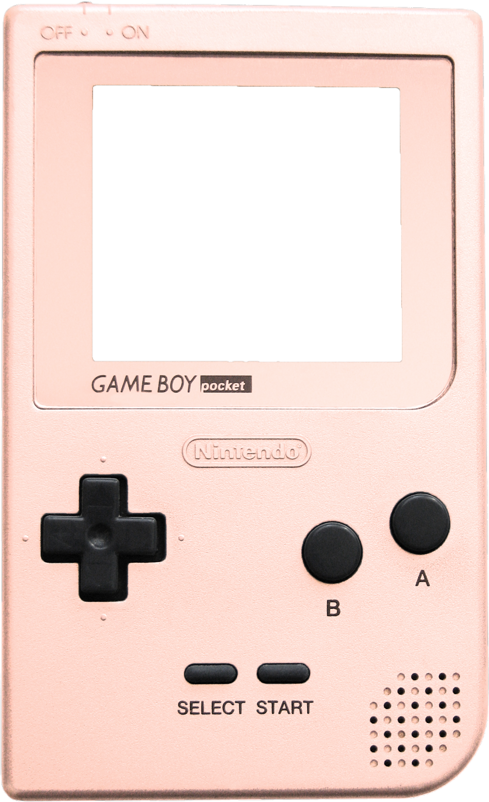 粉紅色任天堂Game Boy Pocket 壁紙 — 玫瑰金色 Nintendo Game Boy Pocket，黑色屏幕和按鈕，在乾淨的影樓燈光下。