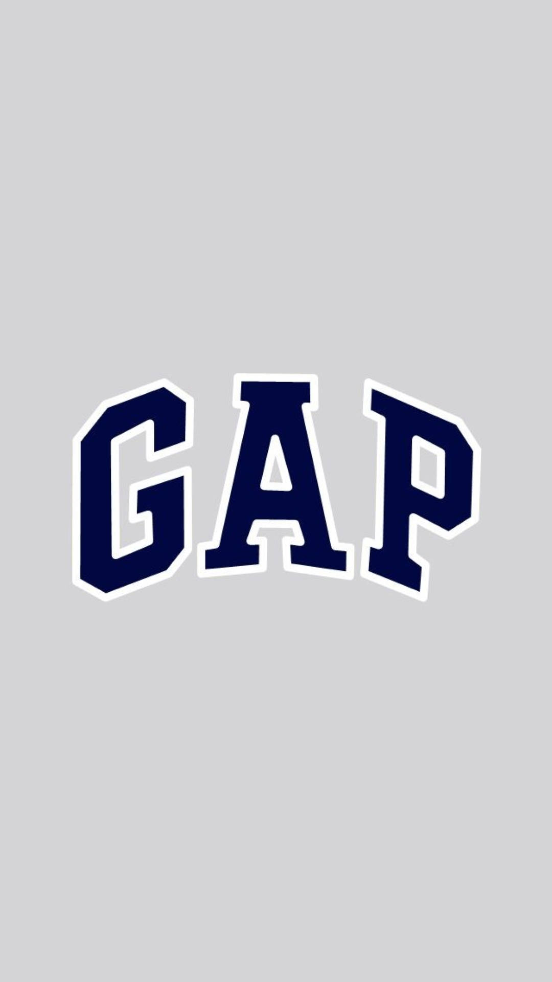 Gap字體標誌 壁紙 — 大膽的海軍藍GAP標誌，帶白色輪廓，居中於純淺灰色背景上。