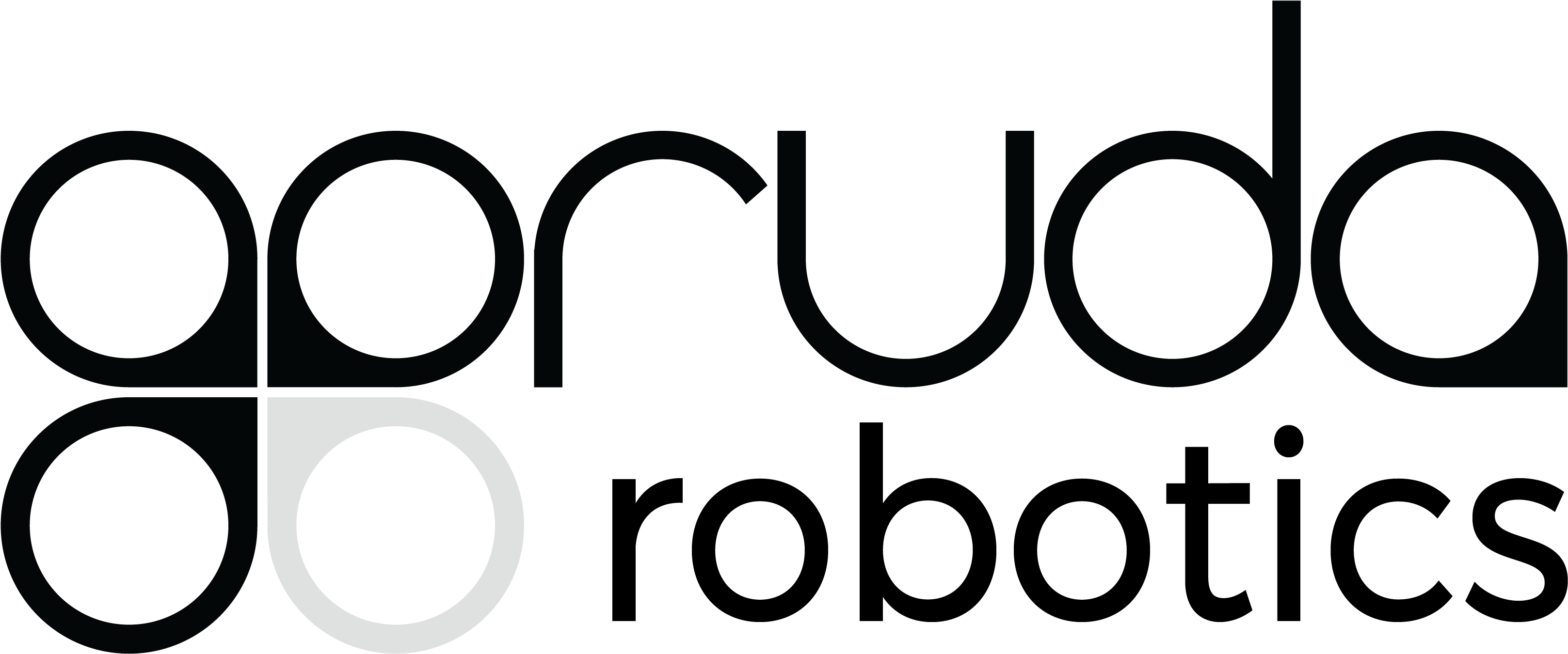 Garuda Robotics 標誌 壁紙 — 極簡標誌，深灰色文字 'aprudu' 和白色圓形圖標在黑色背景上。