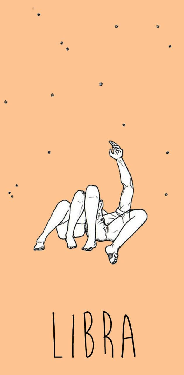 線條藝術，一個人指向星星，下方有Libra字樣，背景為桃色。