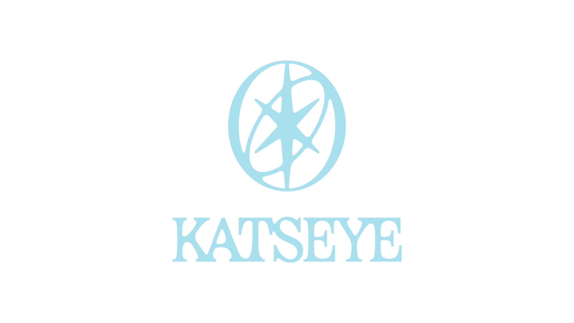  壁紙 — 一個簡約的淺藍色標誌，在圓圈內有一個風格化的星星，上方有 KATSEYE 字樣，背景為純白色。