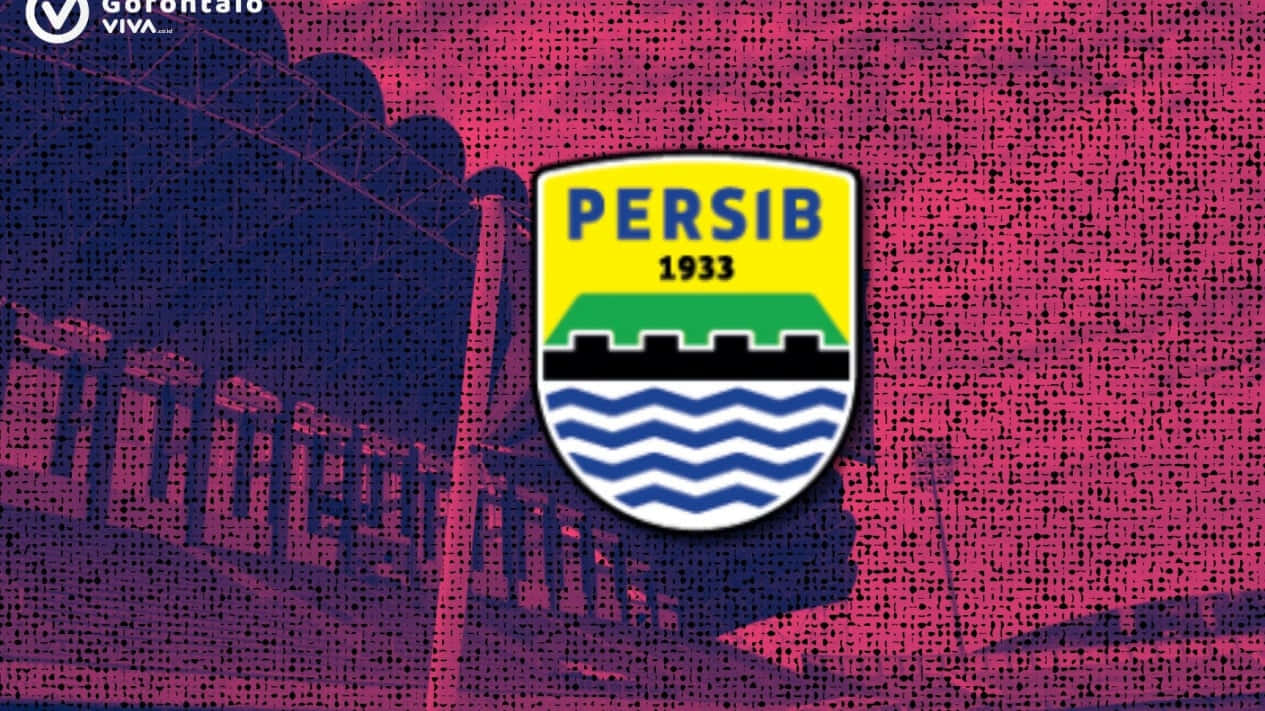  壁紙 — 一個像素化的Persib 1933會徽，置中於球場剪影上，背景為洋紅色和海軍藍天空。