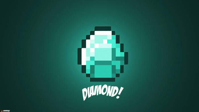 像素化鑽石，在深青色背景上寫有 diamond 文字