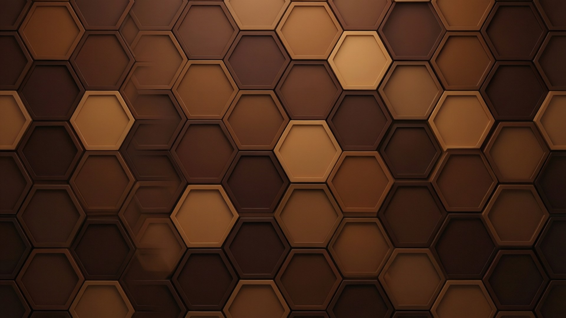 Brown Geometric 桌布 壁紙 — 由不同深淺棕色六角形瓷磚組成的幾何圖案，營造出有紋理的現代抽象背景。