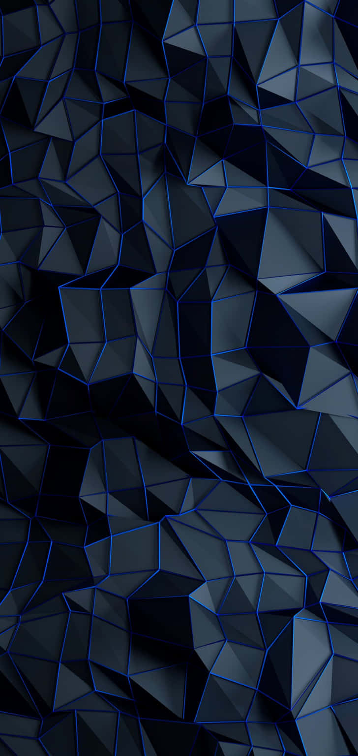 Geometric iPhone — 大膽幾何藝術圖像 壁紙 — 深色幾何圖案牆紙，以發光藍色線條勾勒出銳利的黑色多邊形，營造出未來感的數位紋理。