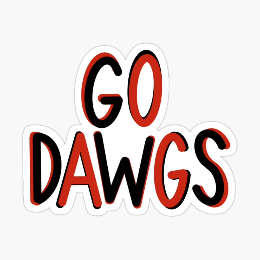 Georgia Bulldogs 鼓舞 壁紙 — 大膽的紅色和黑色「GO DAWGS」文字貼紙，帶有白色邊框，背景簡單。