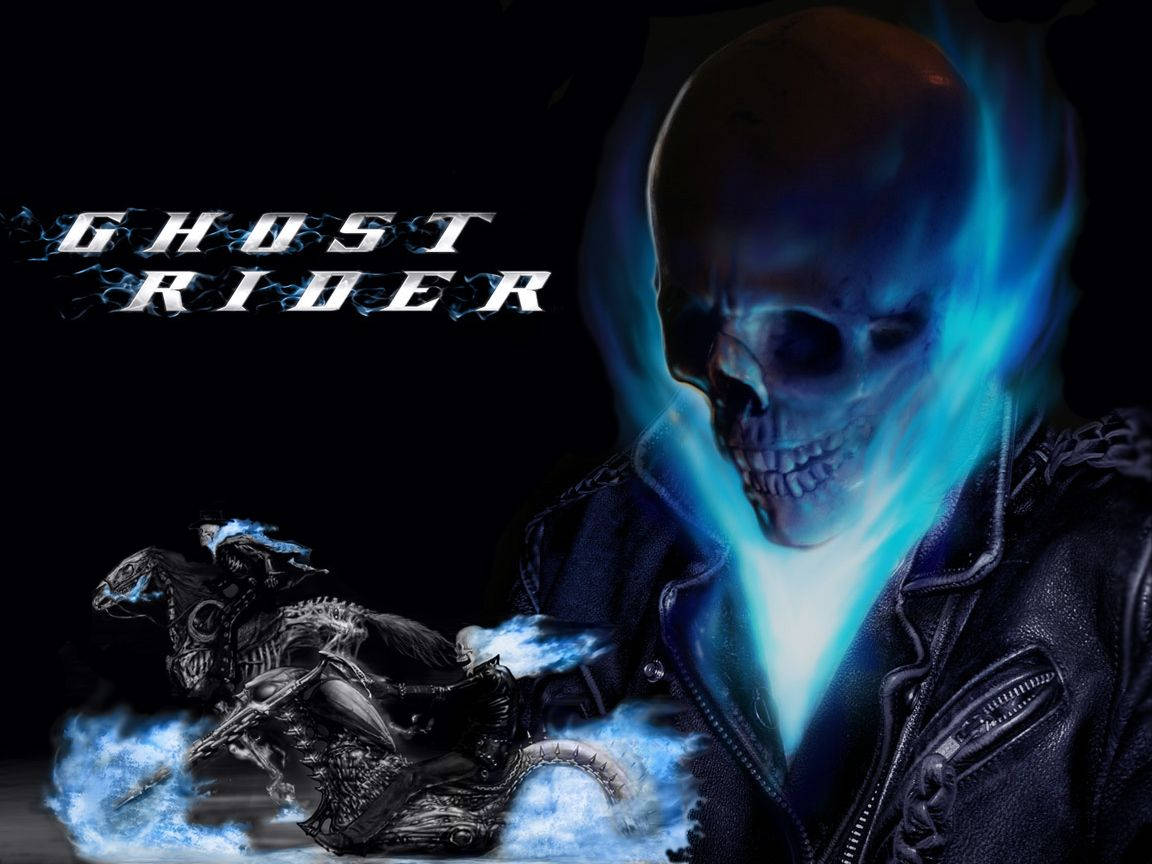 Ghost Rider 帶有火焰頭骨和骷髏單車的黑暗場景。 — 鬼 Rider 壁紙