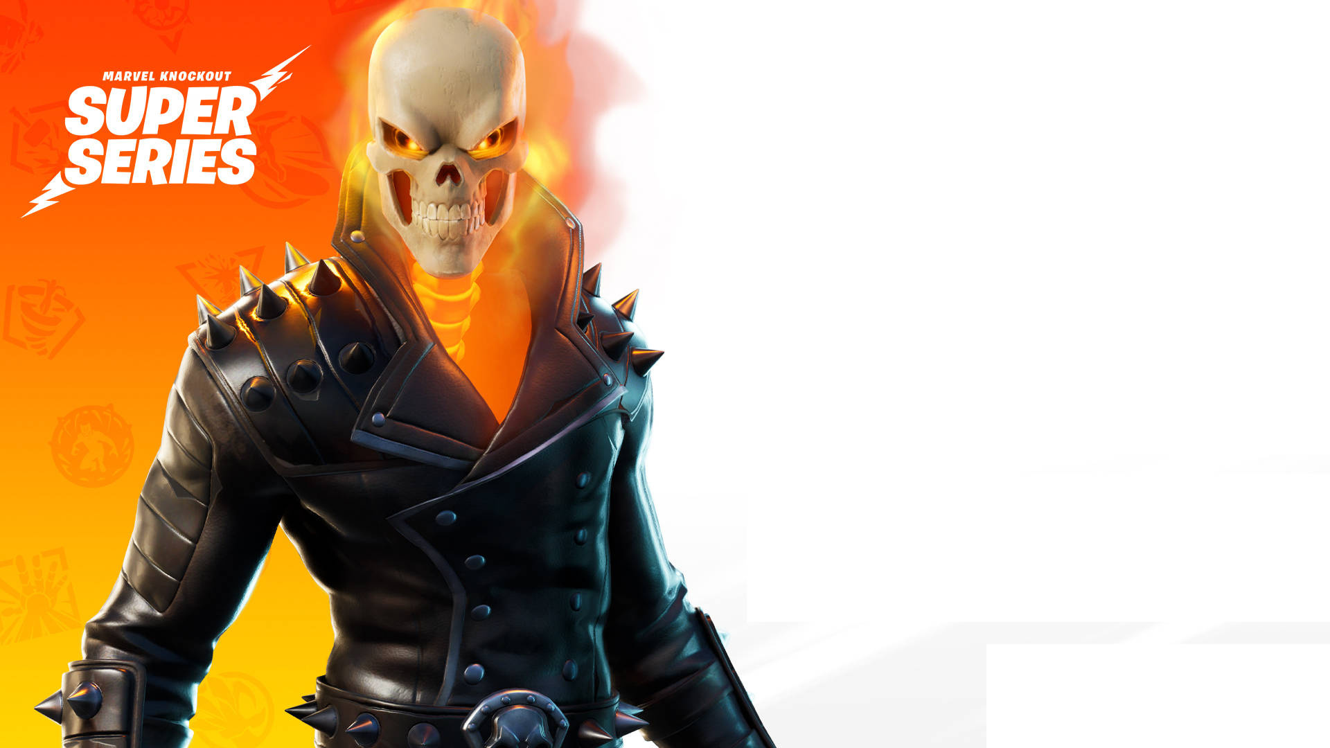Ghost Rider 鬼 Rider 無敵戰場造型 壁紙 — Ghost Rider 身穿帶有尖刺的皮褸，骷髏頭散發出熾熱的橙色光環，威風凜凜地站立。
