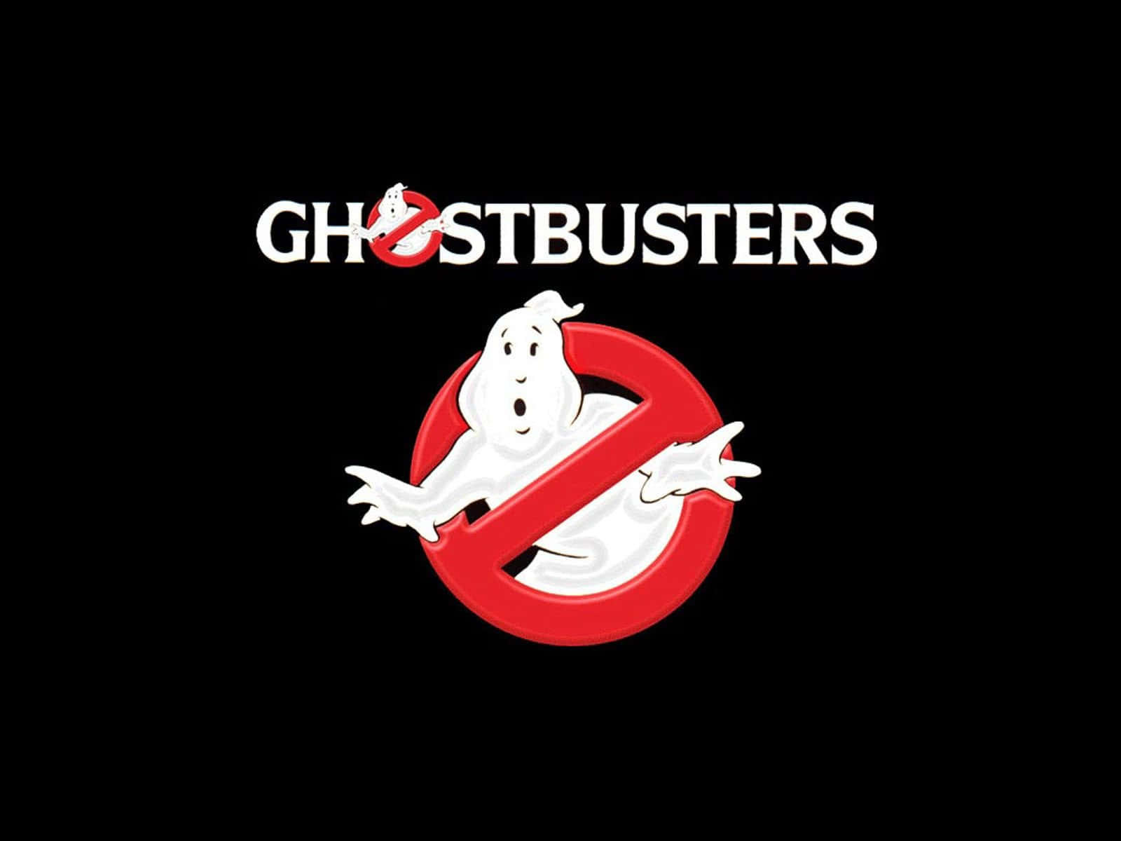 Ghostbusters 桌布 壁紙 — Ghostbusters 標誌，黑色背景上有一個紅色禁止圓圈內的白色鬼魂。
