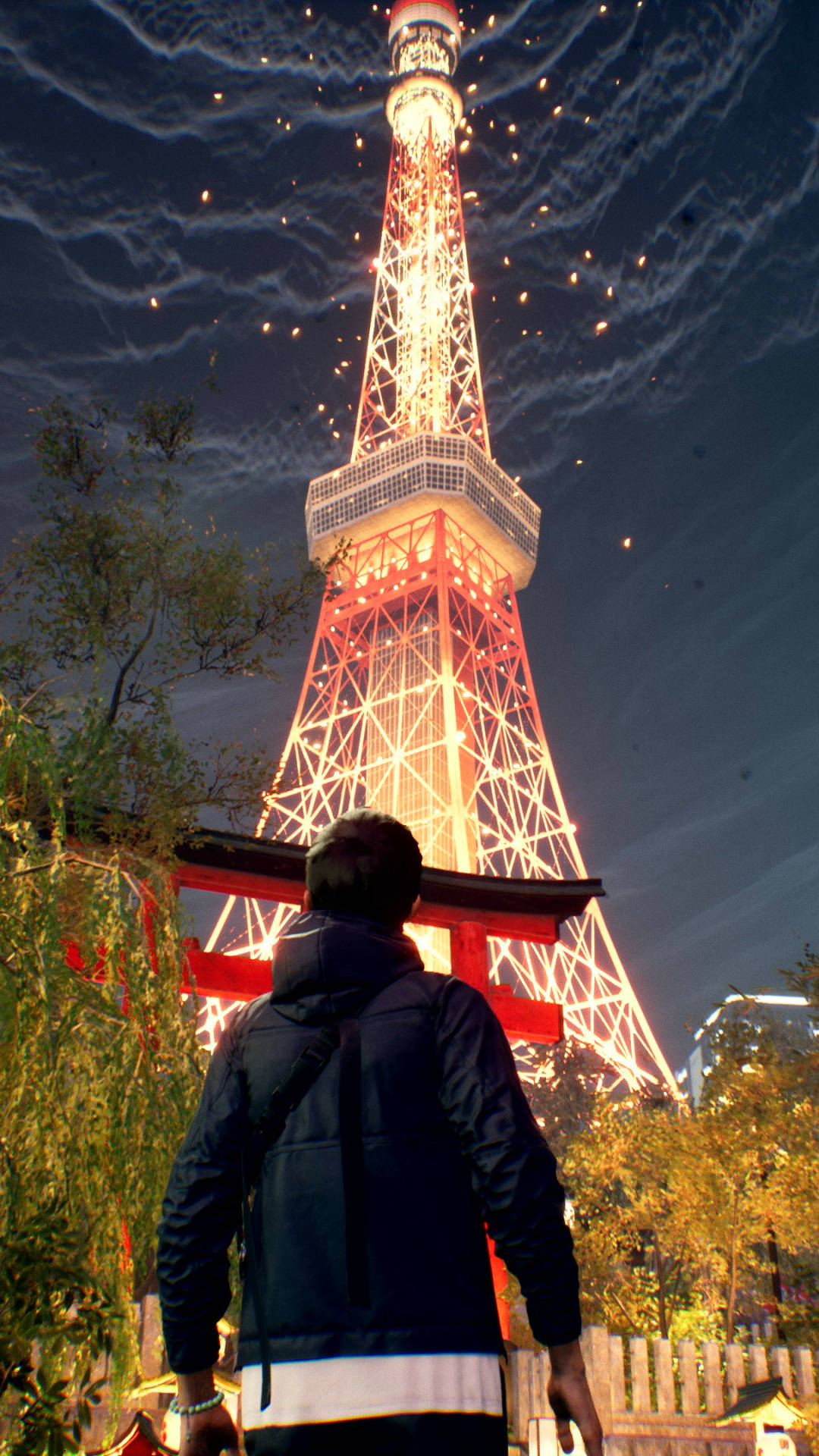 夜晚在東京塔觀看煙火的人