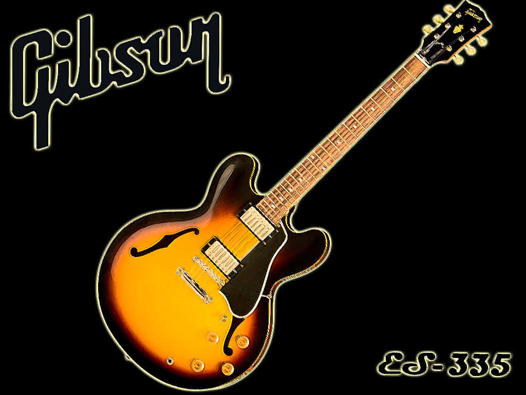 黑色背景上帶有旭日紋飾面的Gibson ES-335電吉他。