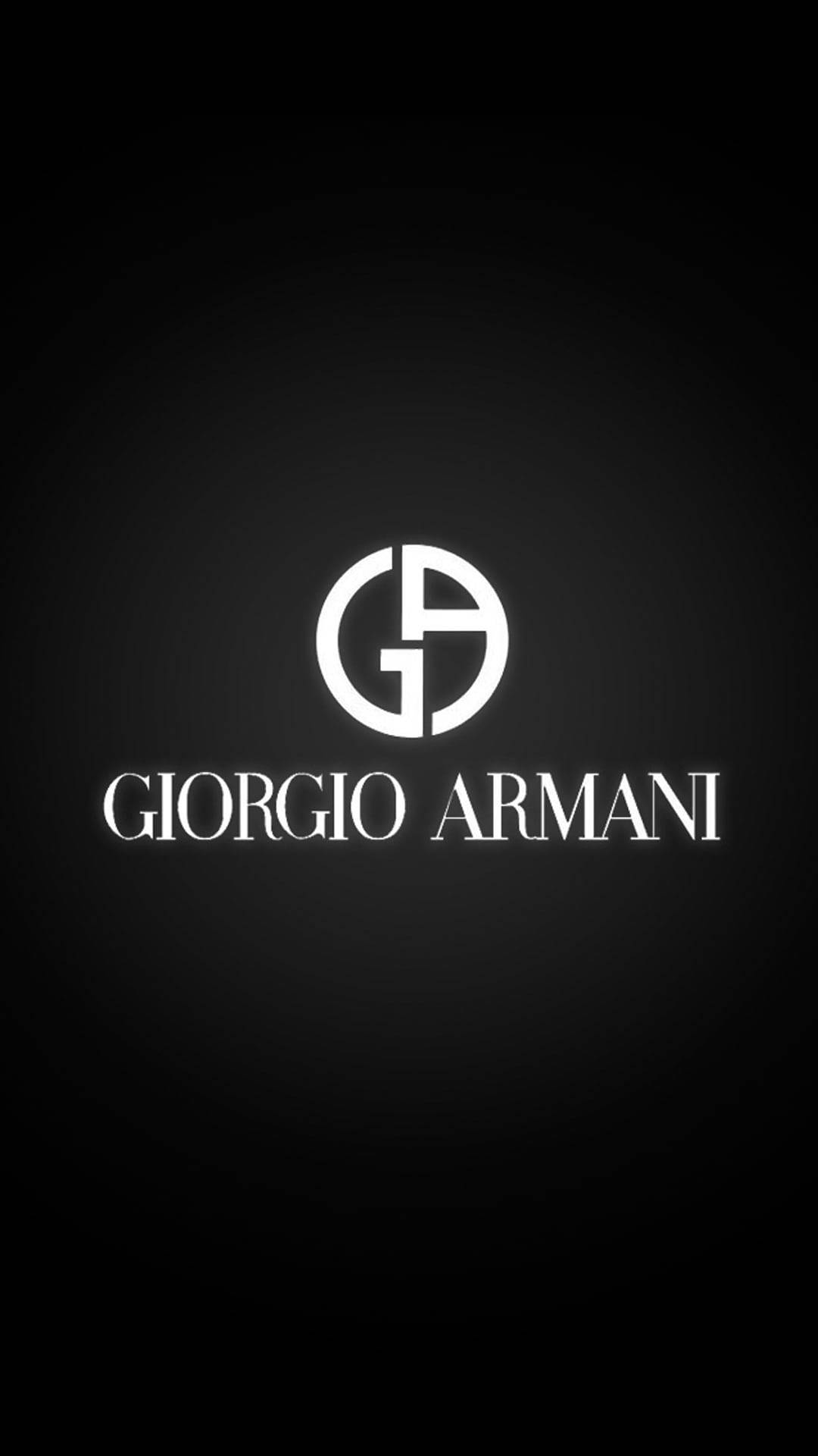 黑白Giorgio Armani 壁紙 — 極簡黑色背景，中央突出顯示發光的白色 Giorgio Armani 標誌和文字。