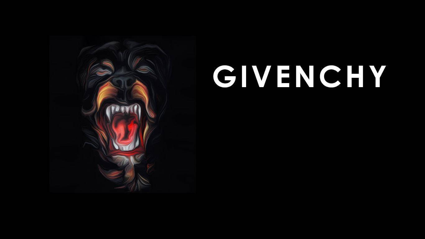 一個為 Givenchy 設計的火焰咆哮狗頭標誌，在黑色背景上。