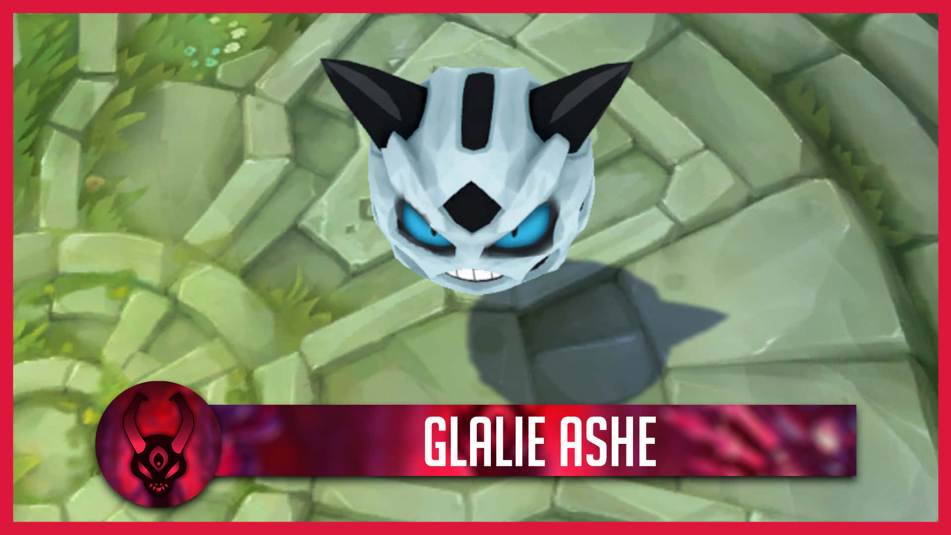 Glalie Ashe 3D模型桌面壁紙 壁紙 — 一隻風格化的黑白貓科生物，發著藍光的眼睛從石徑上俯視。