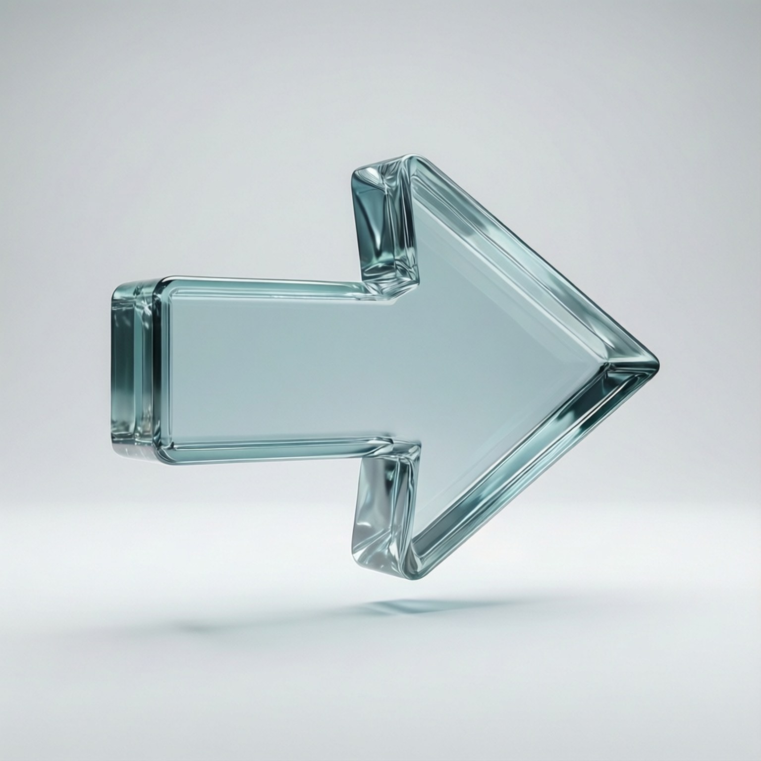 Glass Back Arrow 3D 壁紙 — 一個半透明的淺藍色玻璃箭頭漂浮在純白色背景上，投下柔和的陰影。