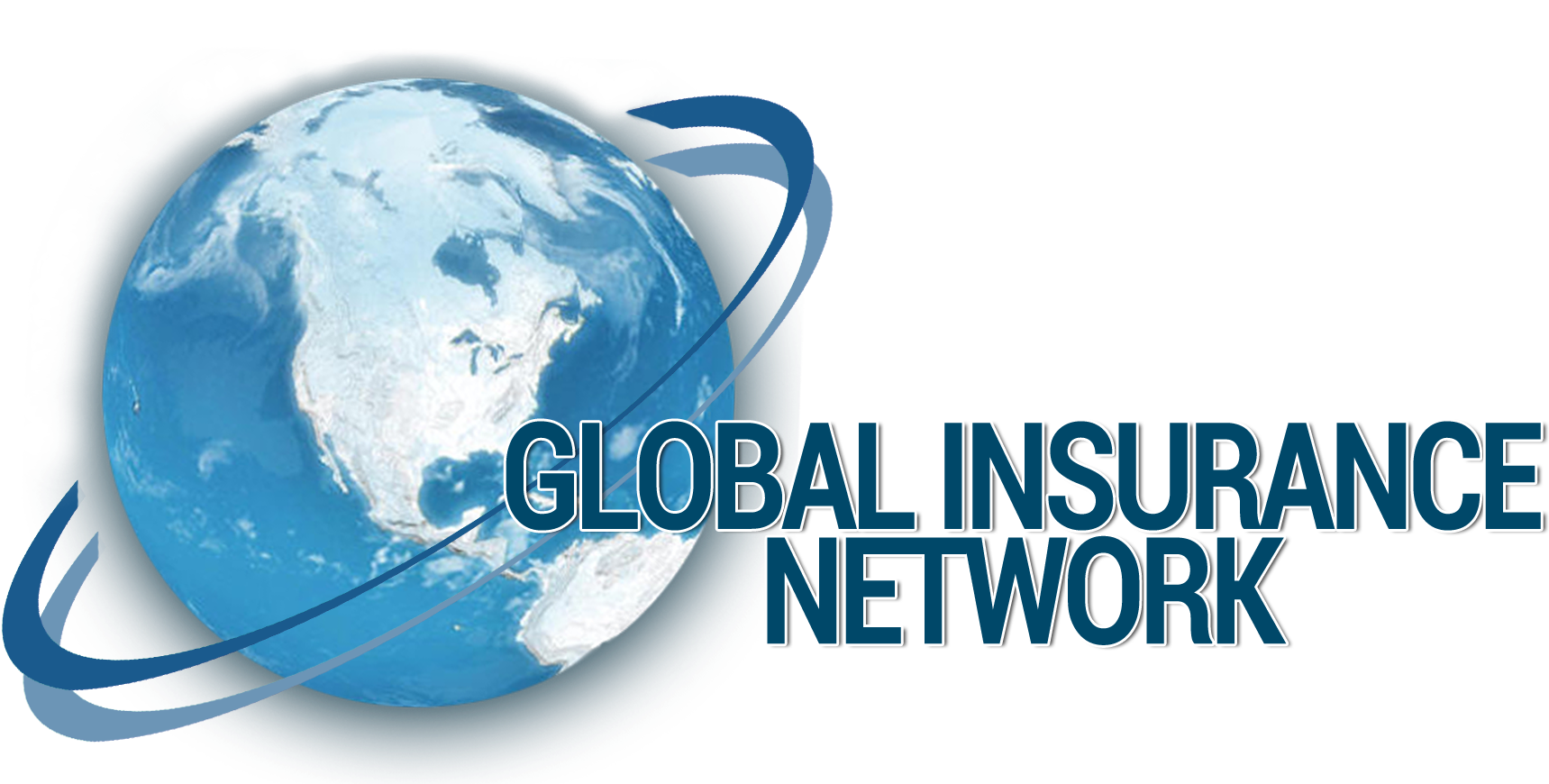 Global Insurance Network 標誌 壁紙 — 一個藍色地球儀，帶有旋轉線條，被文字 global insurance network 環繞，背景為黑色。
