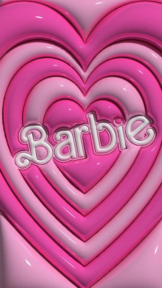 帶有白色草書 'Barbie' 標誌的光澤粉紅色3D心形。 — 粉紅色心形動圖 壁紙