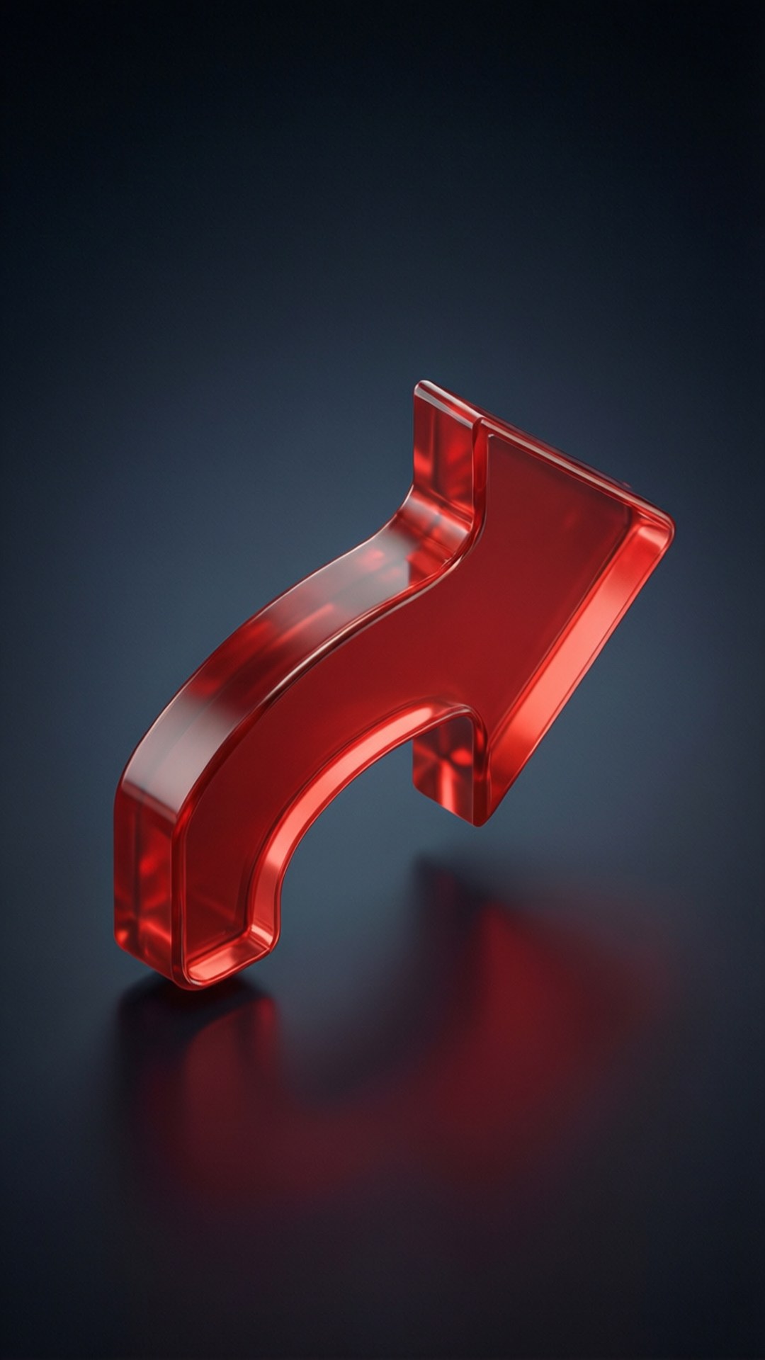 一個紅色光滑的3D箭頭指向右上方，位於深色表面上