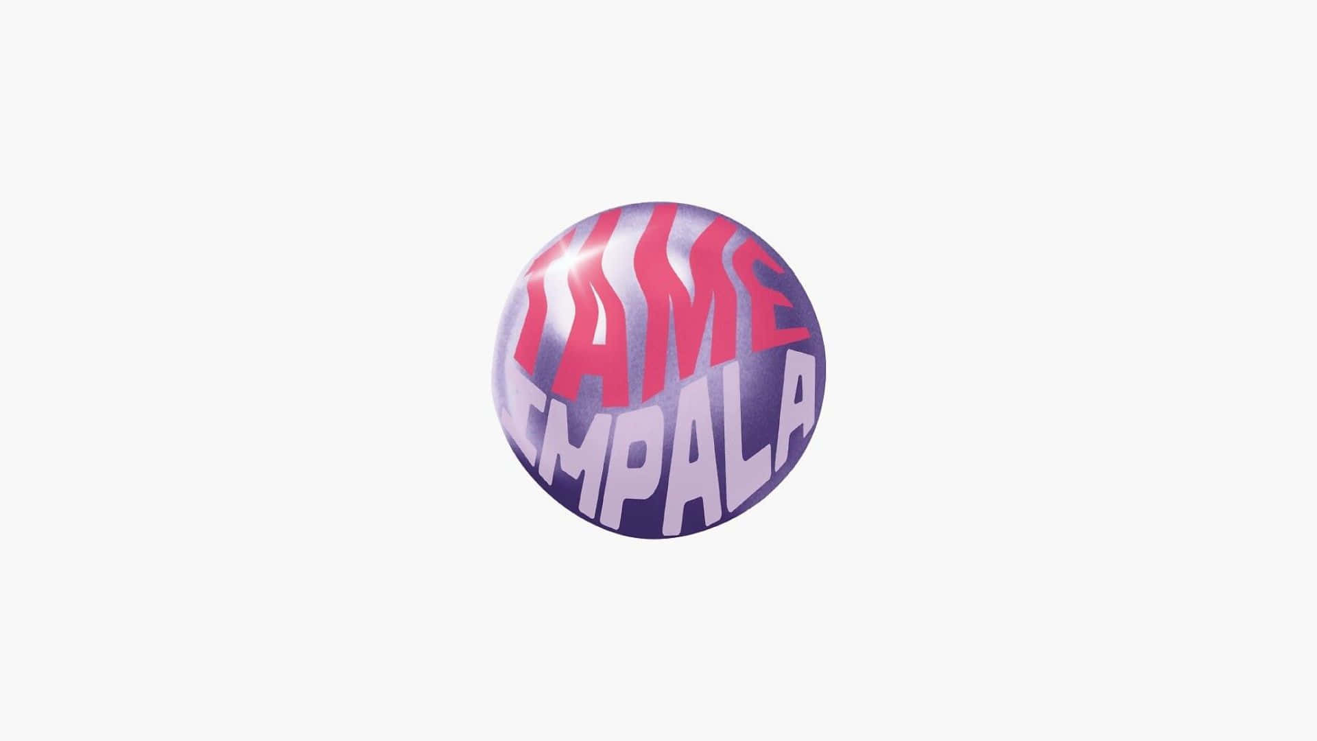  壁紙 — 一個帶有紫色漸變背景、粗體紅白「TAME IMPALA」文字的光澤圓形徽章。