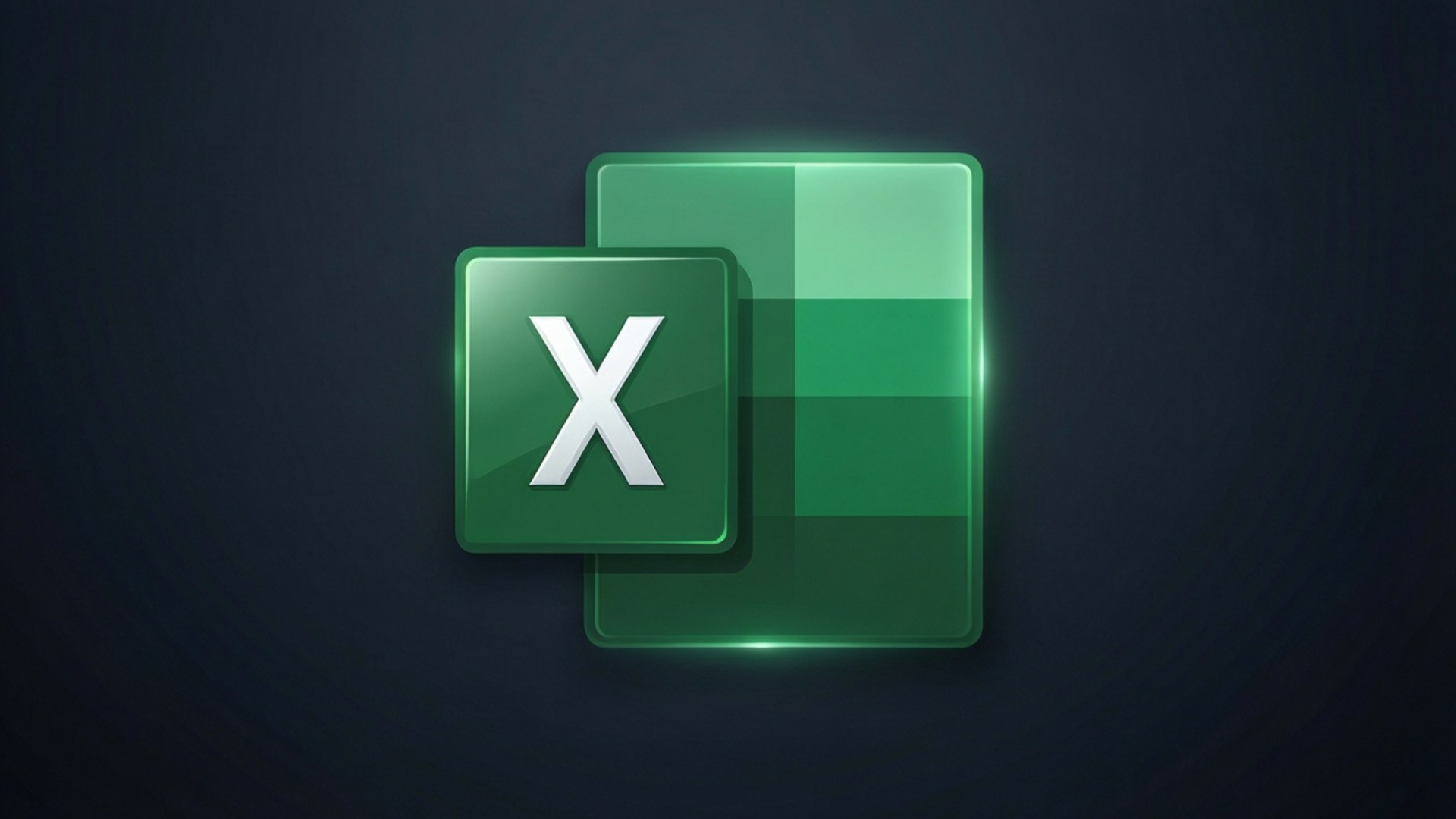 Microsoft Excel 應用程式圖標，帶有發光的綠色正方形和白色 X。