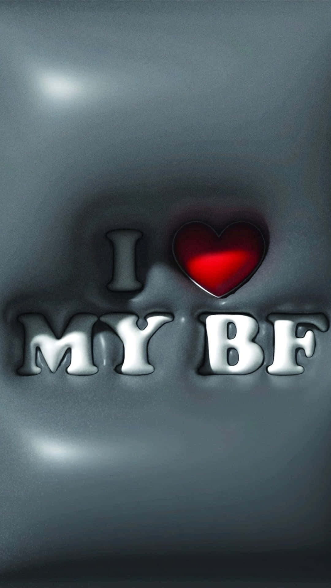  壁紙 — 光滑金屬表面顯示「I love my BF」字句，並以發光紅心取代「love」一詞。