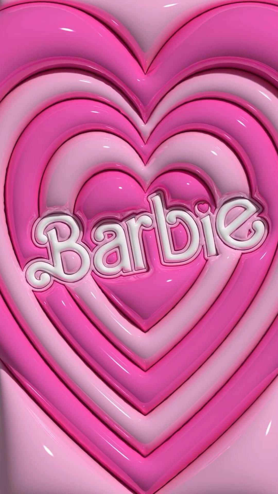 帶光澤的粉紅色層疊心形，中央有 Barbie 一字。 — 粉紅色心形動圖 壁紙