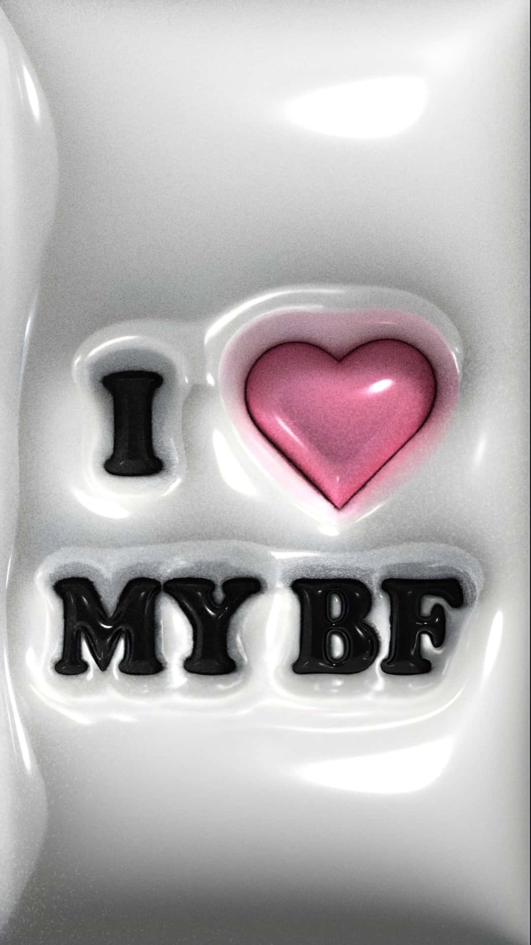  壁紙 — 一塊光滑的白色陶瓷牌，上面有凸起的黑色字母拼出「I MY BF」，中間有一個粉紅色的心形。
