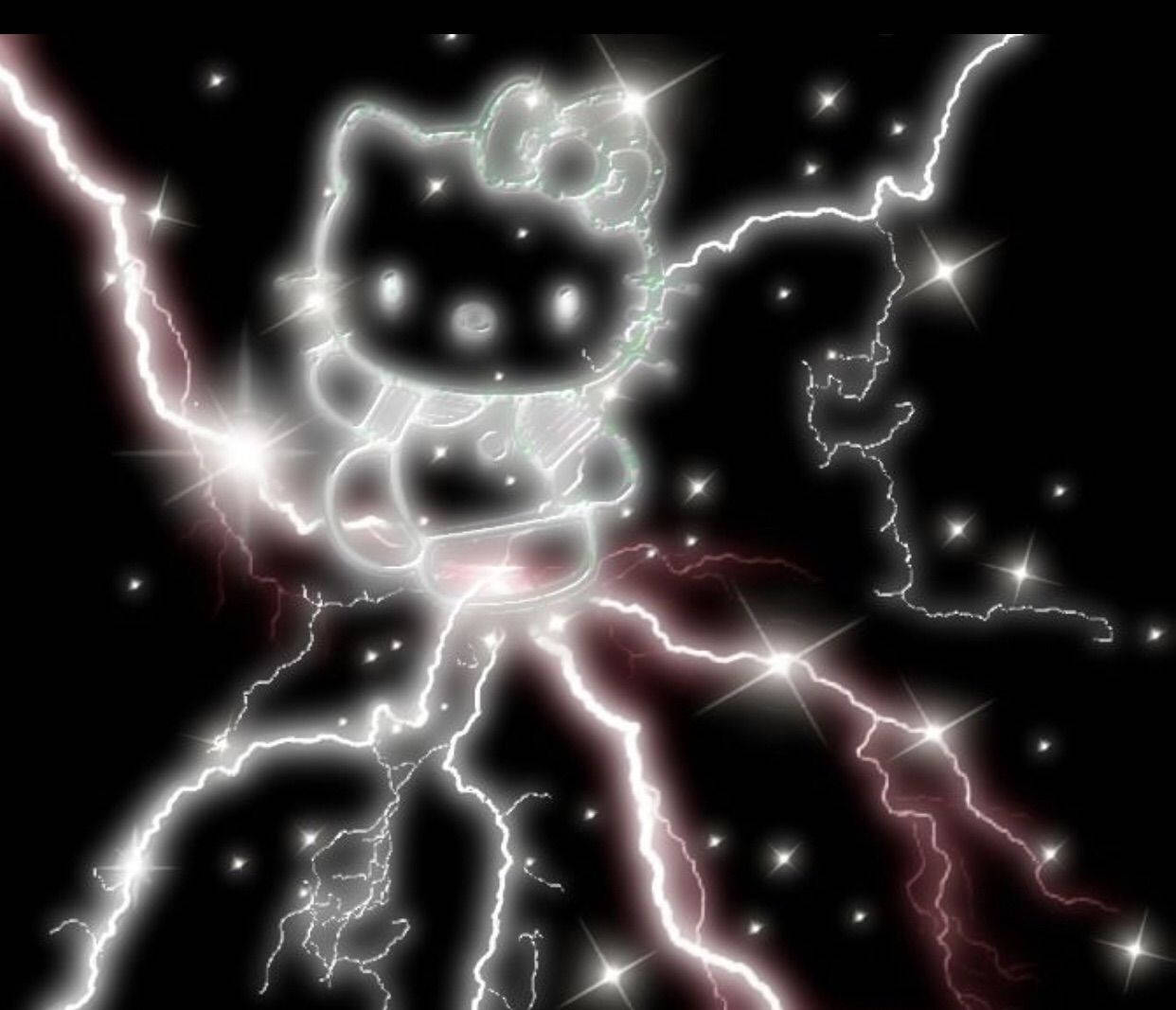 被閃電和星星環繞的 Hello Kitty 剪影