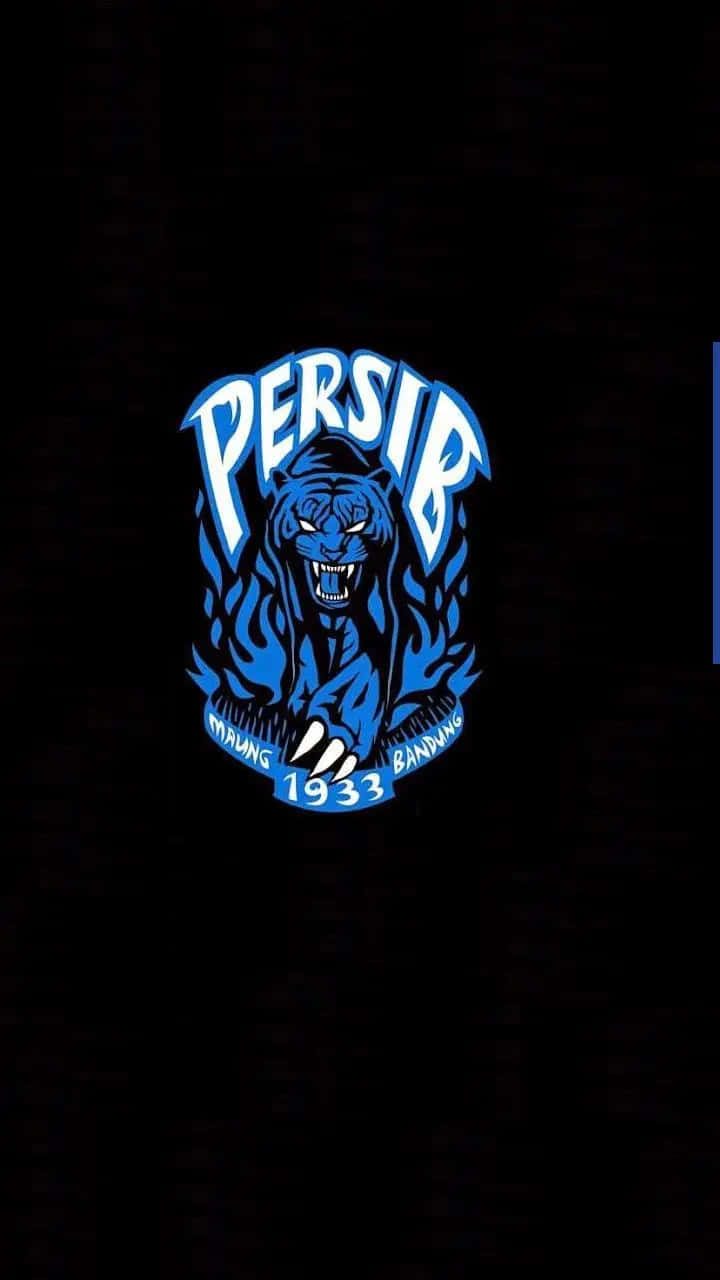  壁紙 — 一個發光的藍色黑豹標誌，帶有 'PERSIB' 文字和 '1933' 年份，背景為黑色。