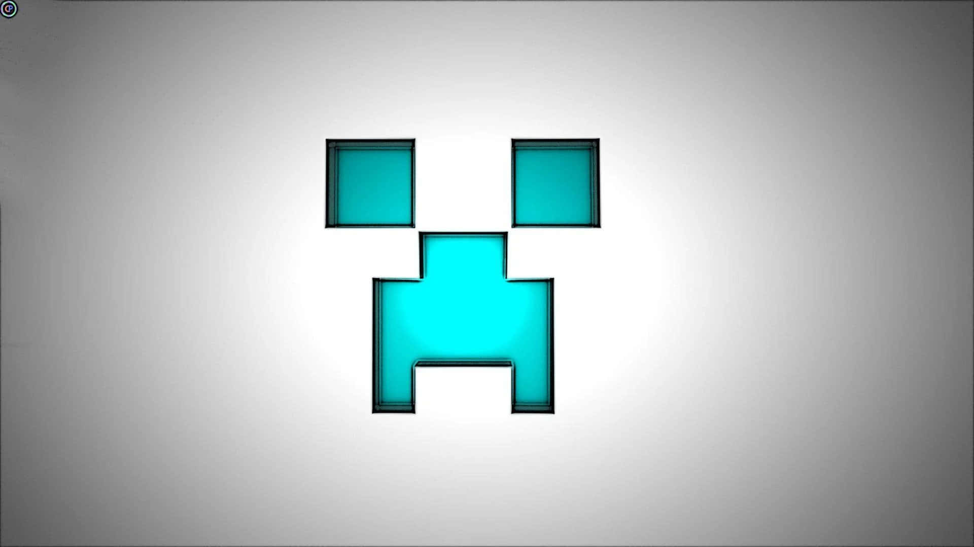 Creeper Face 桌布 壁紙 — Minecraft 中發光的青色苦力怕臉在柔和的灰色漸變背景上脫穎而出。