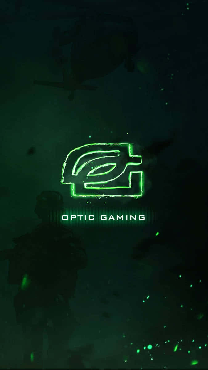 Optic Gaming 桌布 壁紙 — 喺黑暗混濁嘅水底場景中，Optic Gaming 嘅發光綠色標誌閃耀，伴隨住潛水員同裝備嘅模糊剪影。