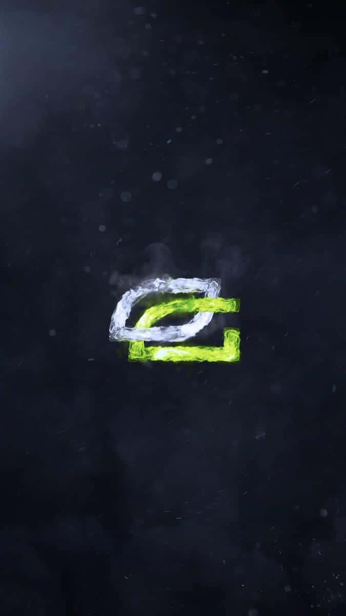Optic Gaming 桌布 壁紙 — 發光的霓虹綠色和白色風格化字母C從黑暗迷霧中浮現，帶有漂浮粒子。